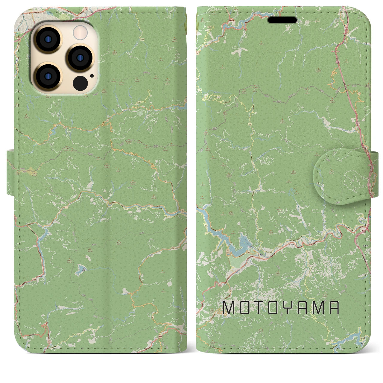 【本山(高知県)】地図柄iPhoneケース(手帳タイプ)ナチュラル・iPhone 12 Pro Max 用