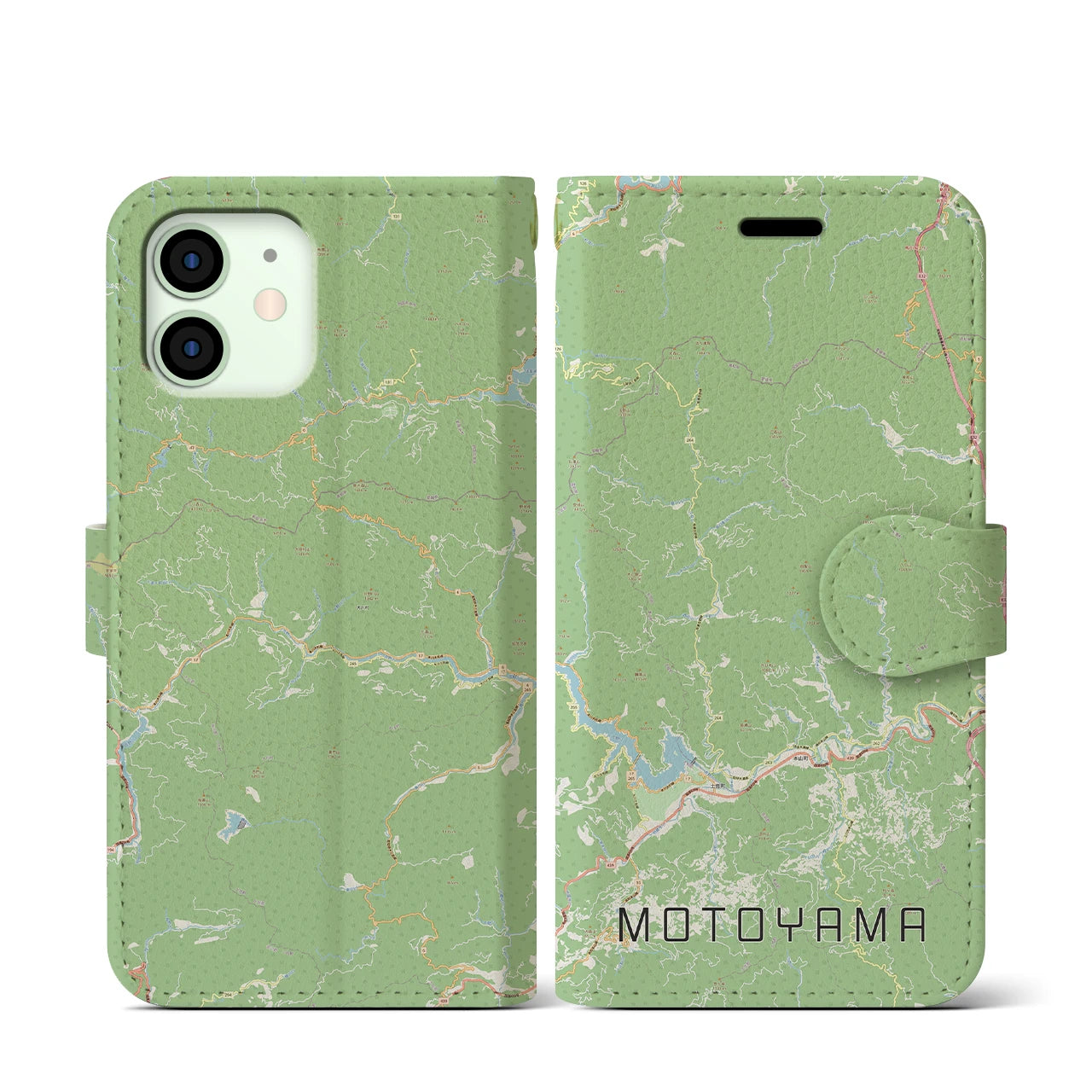 【本山(高知県)】地図柄iPhoneケース(手帳タイプ)ナチュラル・iPhone 12 mini 用