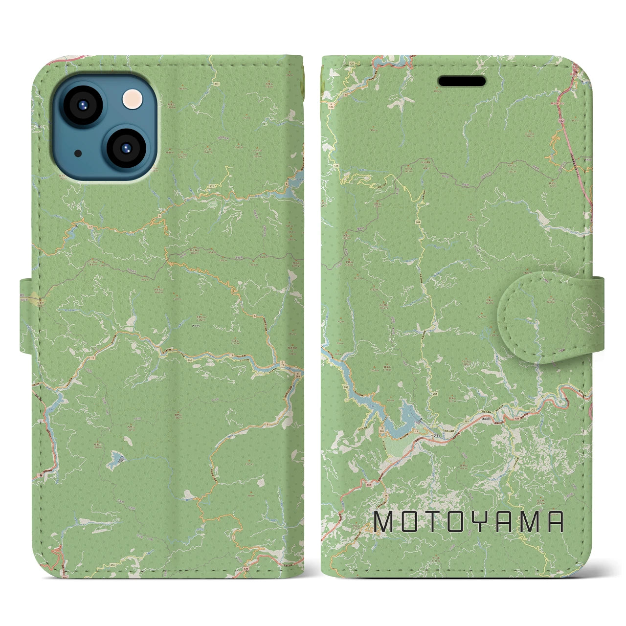 【本山(高知県)】地図柄iPhoneケース(手帳タイプ)ナチュラル・iPhone 13 用