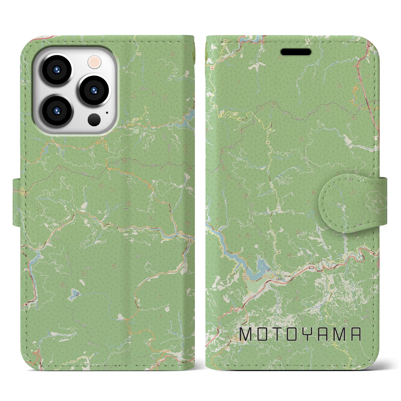【本山(高知県)】地図柄iPhoneケース(手帳タイプ)ナチュラル・iPhone 13 Pro 用