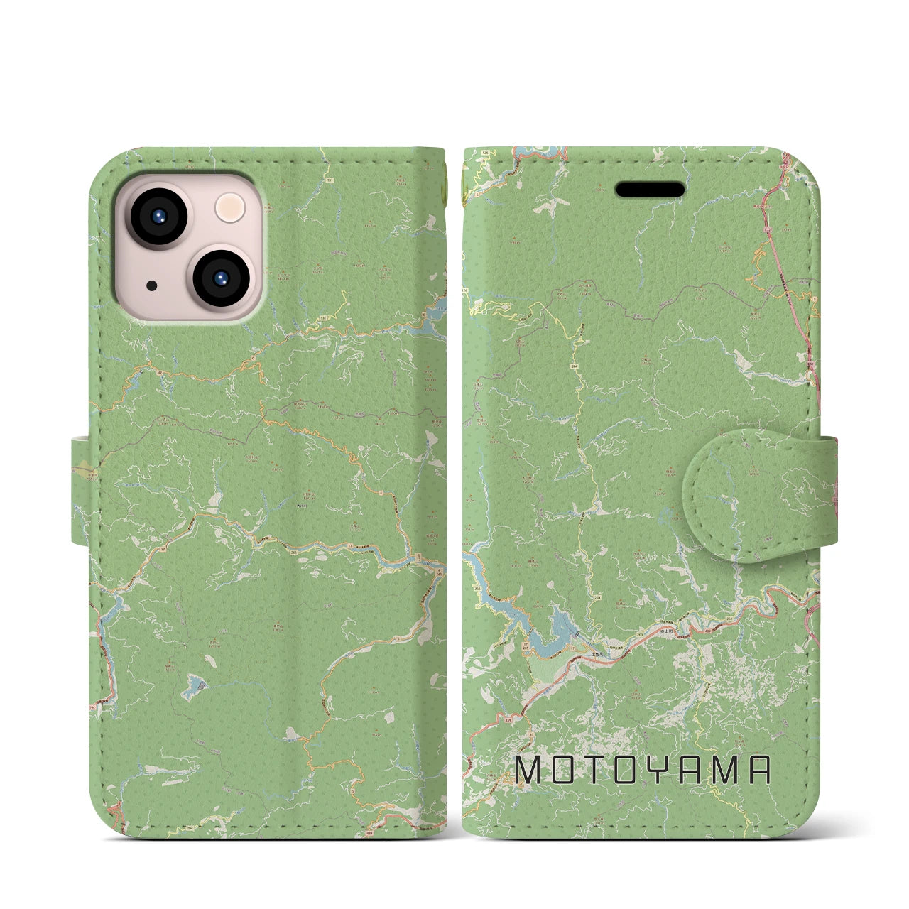 【本山(高知県)】地図柄iPhoneケース(手帳タイプ)ナチュラル・iPhone 13 mini 用