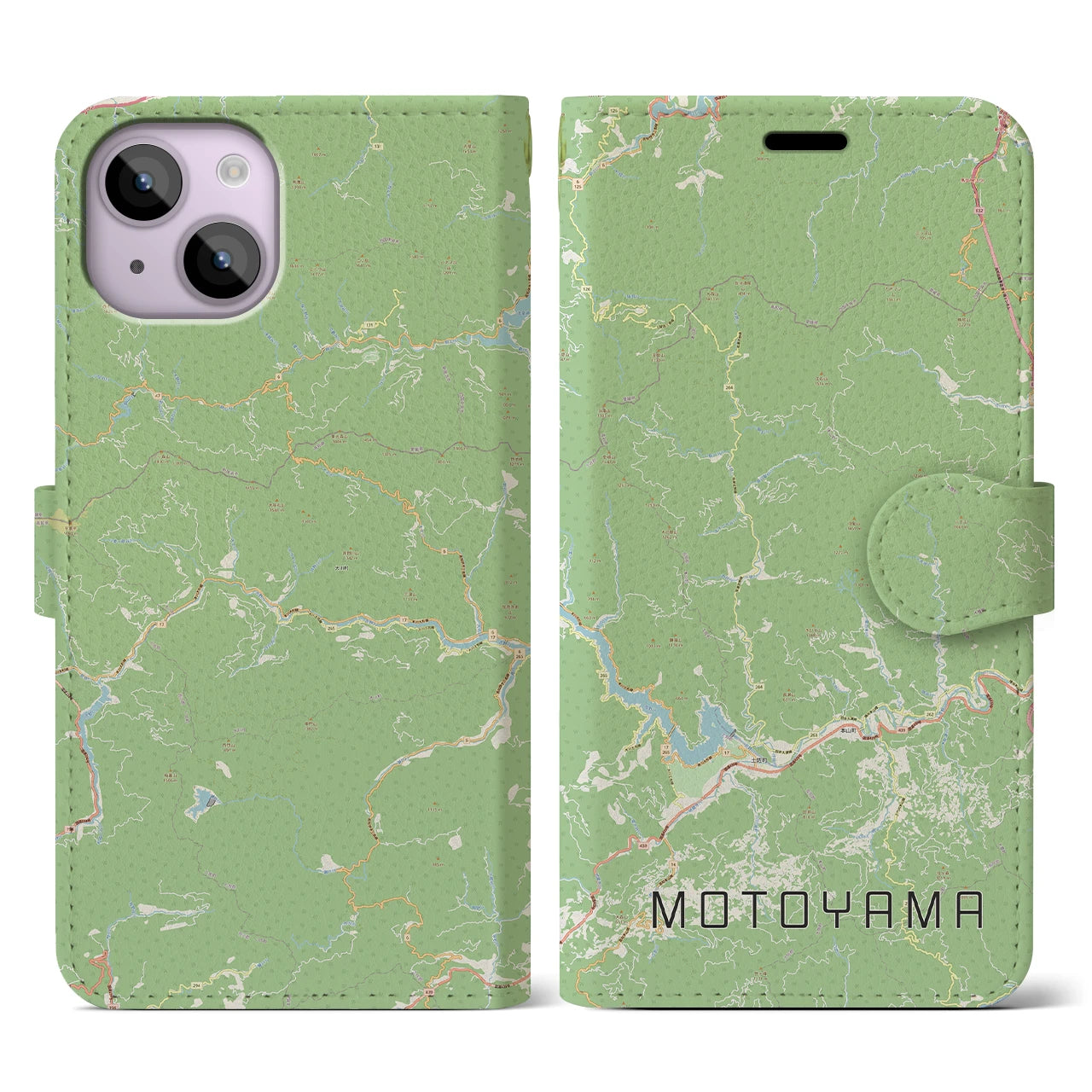 【本山(高知県)】地図柄iPhoneケース(手帳タイプ)ナチュラル・iPhone 14 用