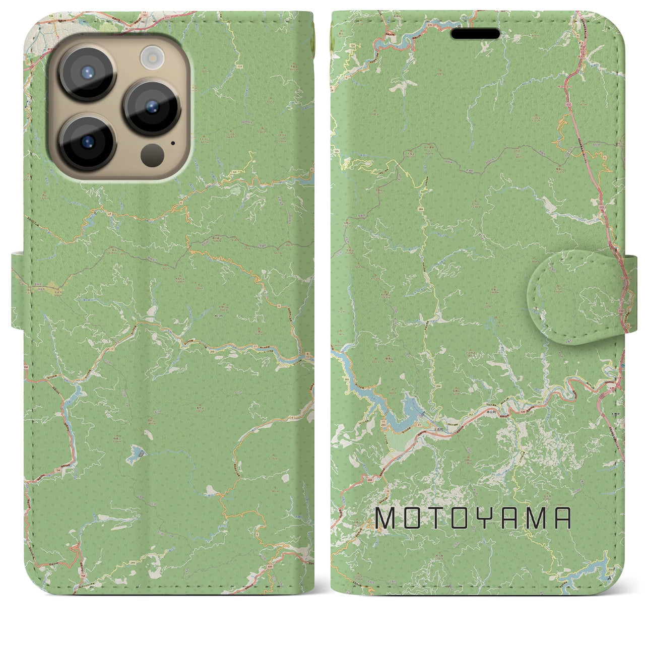 【本山(高知県)】地図柄iPhoneケース(手帳タイプ)ナチュラル・iPhone 14 Pro Max 用