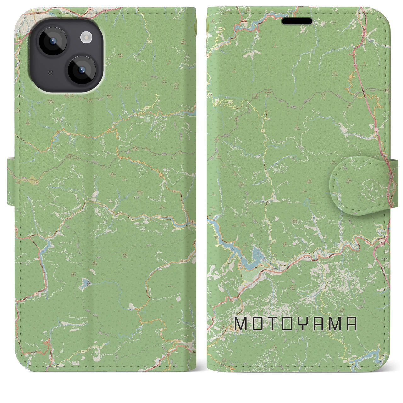 【本山(高知県)】地図柄iPhoneケース(手帳タイプ)ナチュラル・iPhone 14 Plus 用