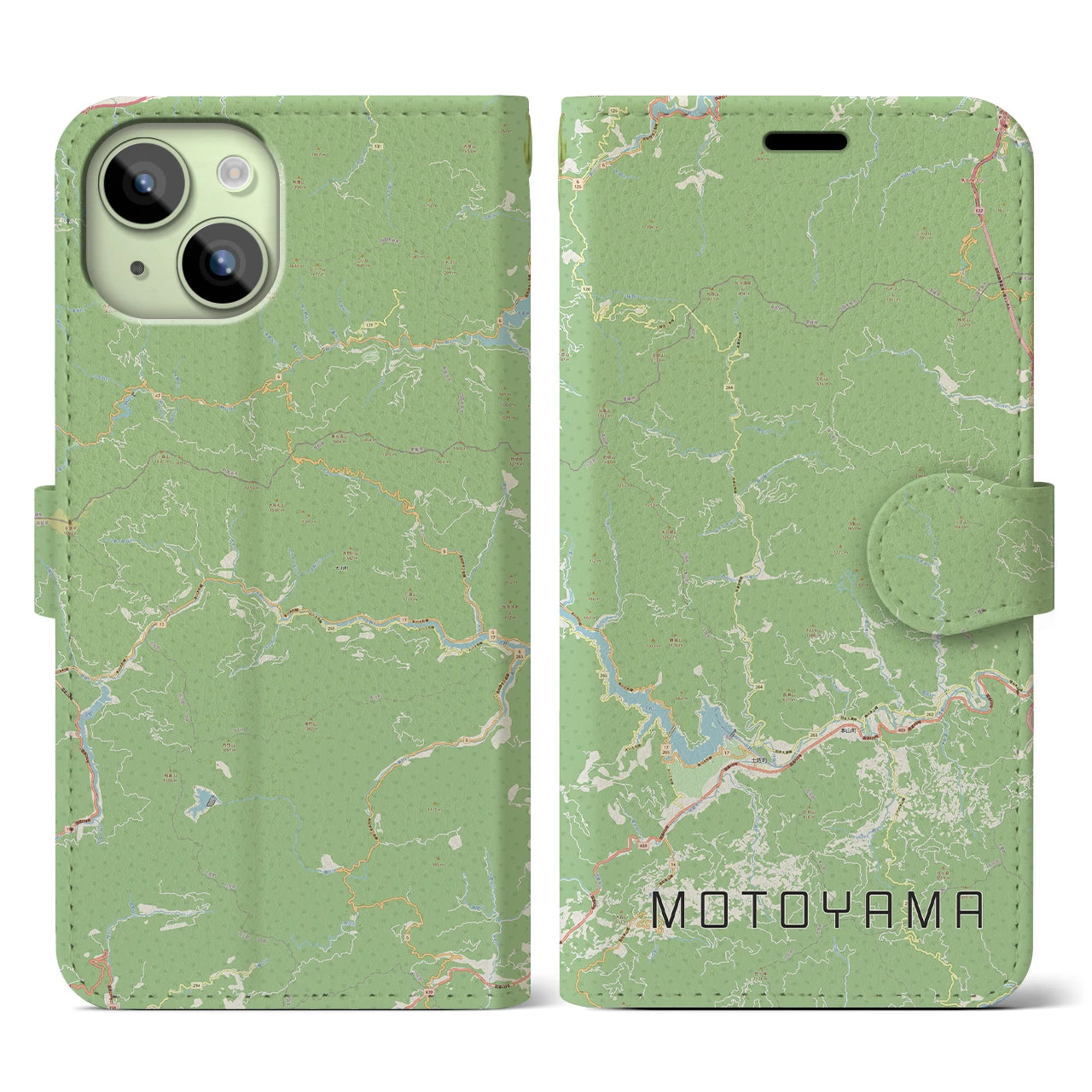 【本山(高知県)】地図柄iPhoneケース(手帳タイプ)ナチュラル・iPhone 15 用