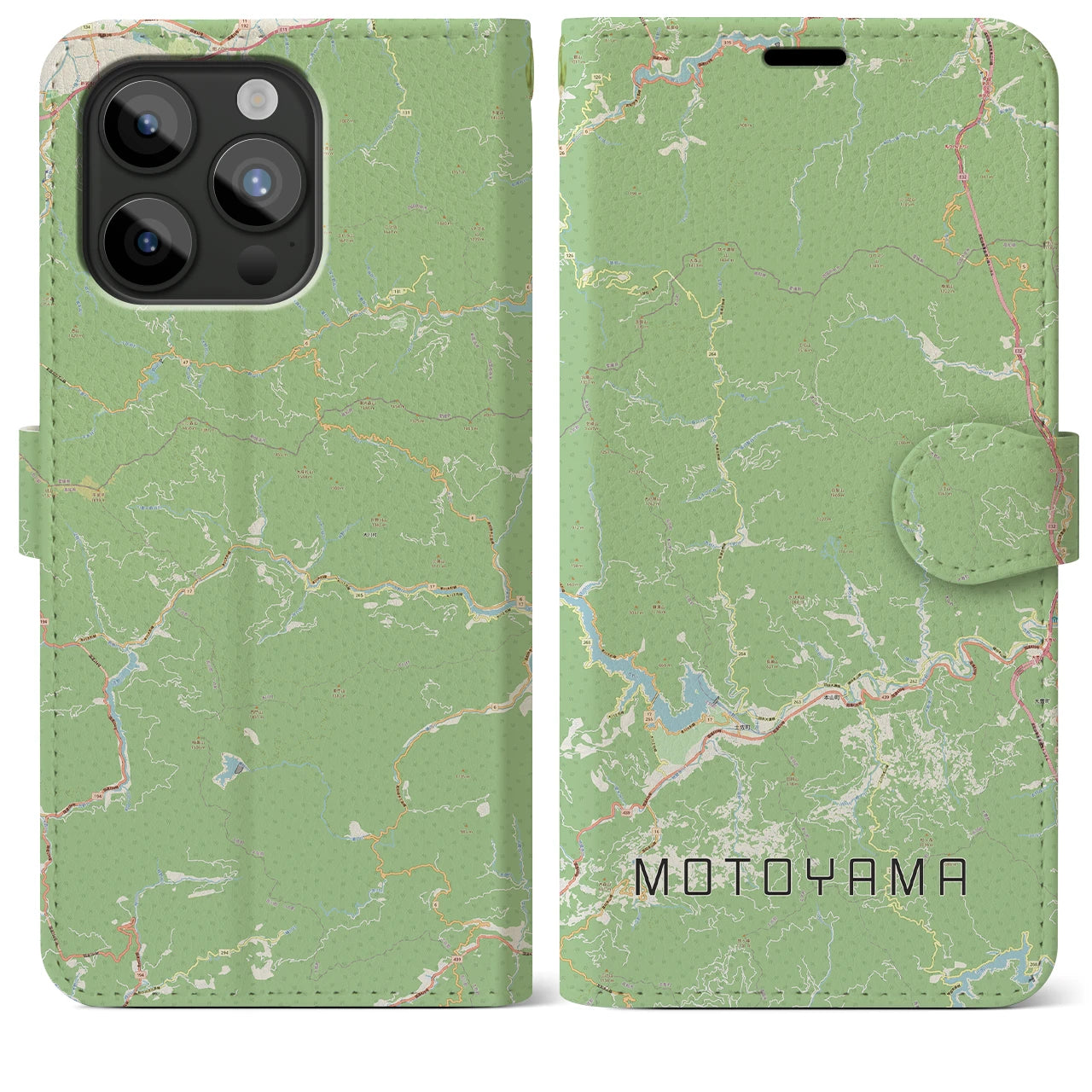 【本山(高知県)】地図柄iPhoneケース(手帳タイプ)ナチュラル・iPhone 15 Pro Max 用