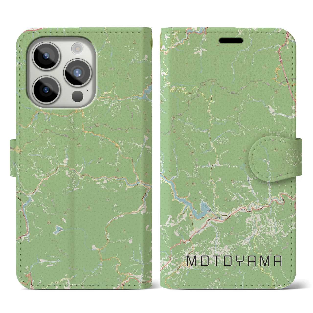 【本山(高知県)】地図柄iPhoneケース(手帳タイプ)ナチュラル・iPhone 15 Pro 用