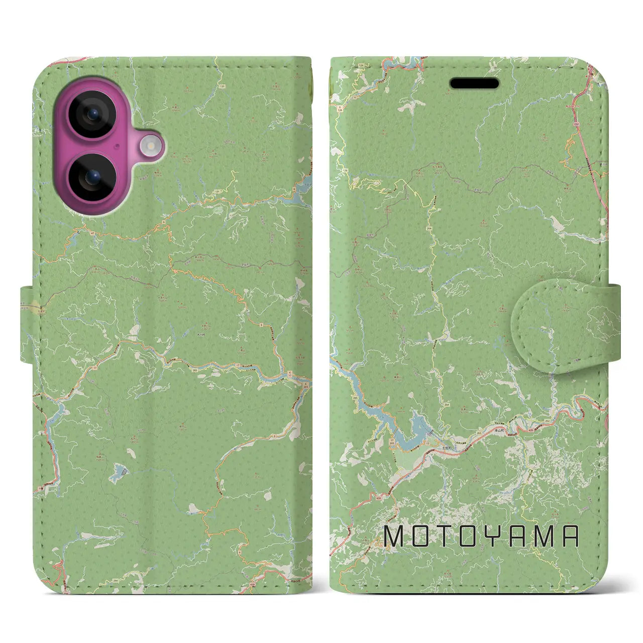 【本山(高知県)】地図柄iPhoneケース(手帳タイプ)ナチュラル・iPhone 16 Pro 用