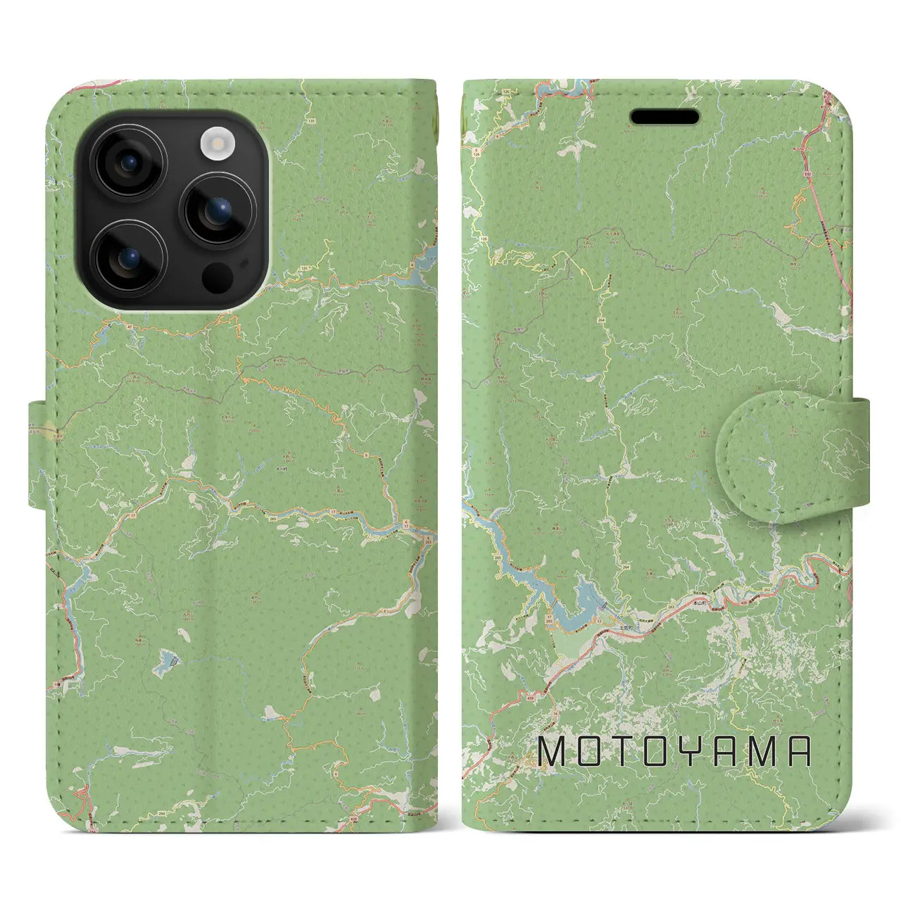 【本山(高知県)】地図柄iPhoneケース(手帳タイプ)ナチュラル・iPhone 16 用