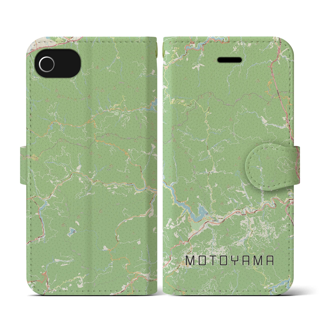 【本山(高知県)】地図柄iPhoneケース(手帳タイプ)ナチュラル・iPhone SE(第3 / 第2世代) / 8 / 7 / 6s / 6 用
