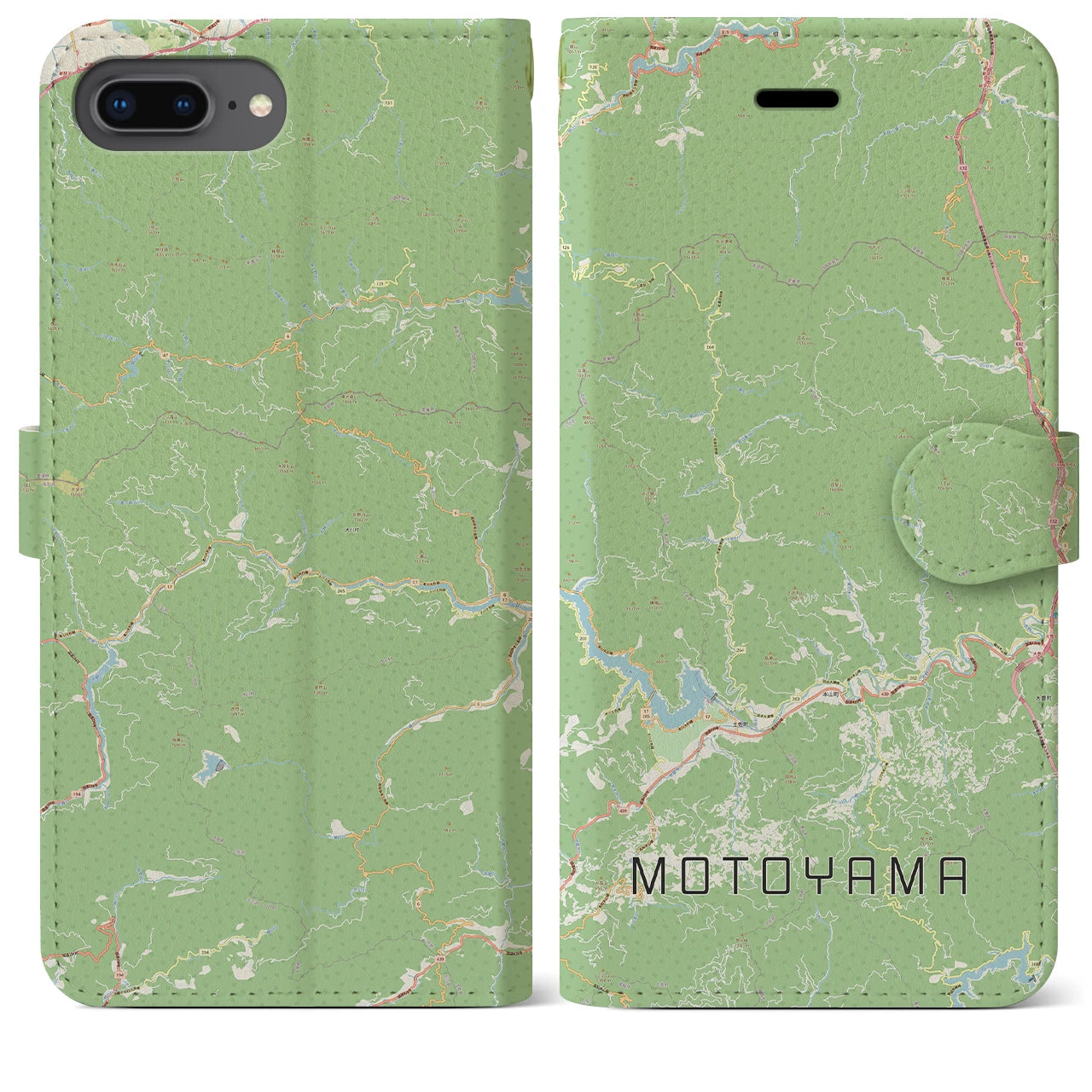 【本山(高知県)】地図柄iPhoneケース(手帳タイプ)ナチュラル・iPhone 8Plus /7Plus / 6sPlus / 6Plus 用