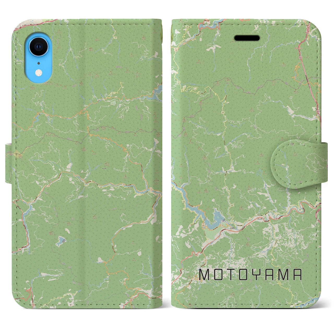 【本山(高知県)】地図柄iPhoneケース(手帳タイプ)ナチュラル・iPhone XR 用