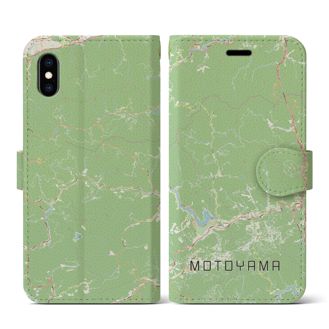 【本山(高知県)】地図柄iPhoneケース(手帳タイプ)ナチュラル・iPhone XS / X 用