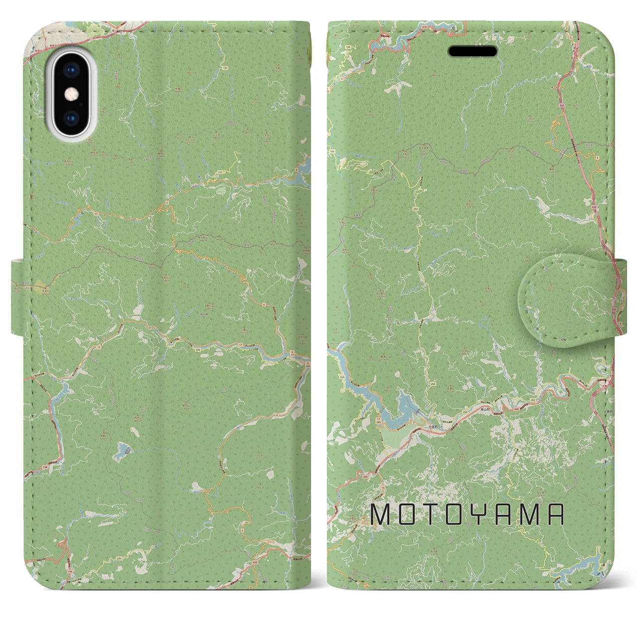 【本山(高知県)】地図柄iPhoneケース(手帳タイプ)ナチュラル・iPhone XS Max 用