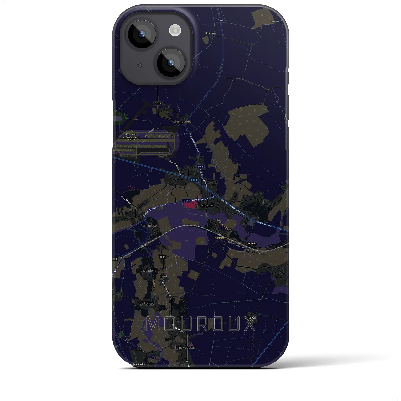 【ムルー(フランス)】地図柄iPhoneケース(バックカバータイプ)ブラック・iPhone 14 Plus 用