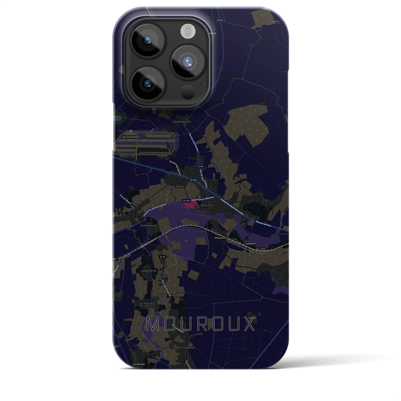 【ムルー(フランス)】地図柄iPhoneケース(バックカバータイプ)ブラック・iPhone 15 Pro Max 用