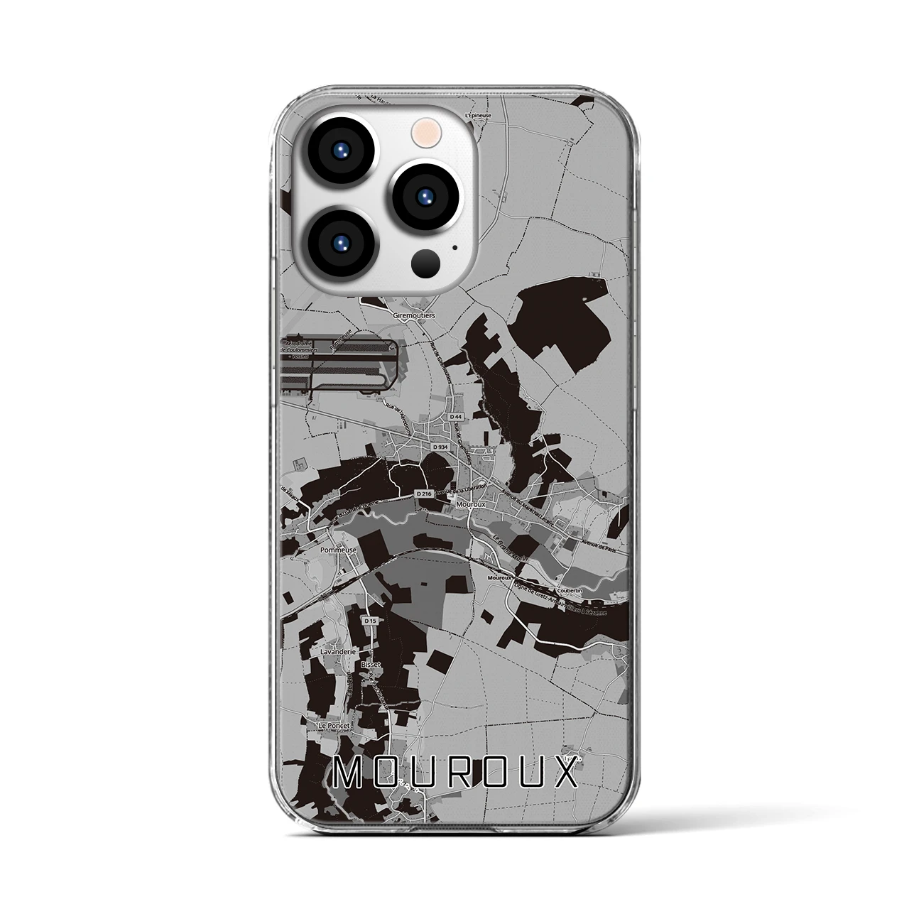【ムルー(フランス)】地図柄iPhoneケース(クリアタイプ)モノトーン・iPhone 13 Pro 用