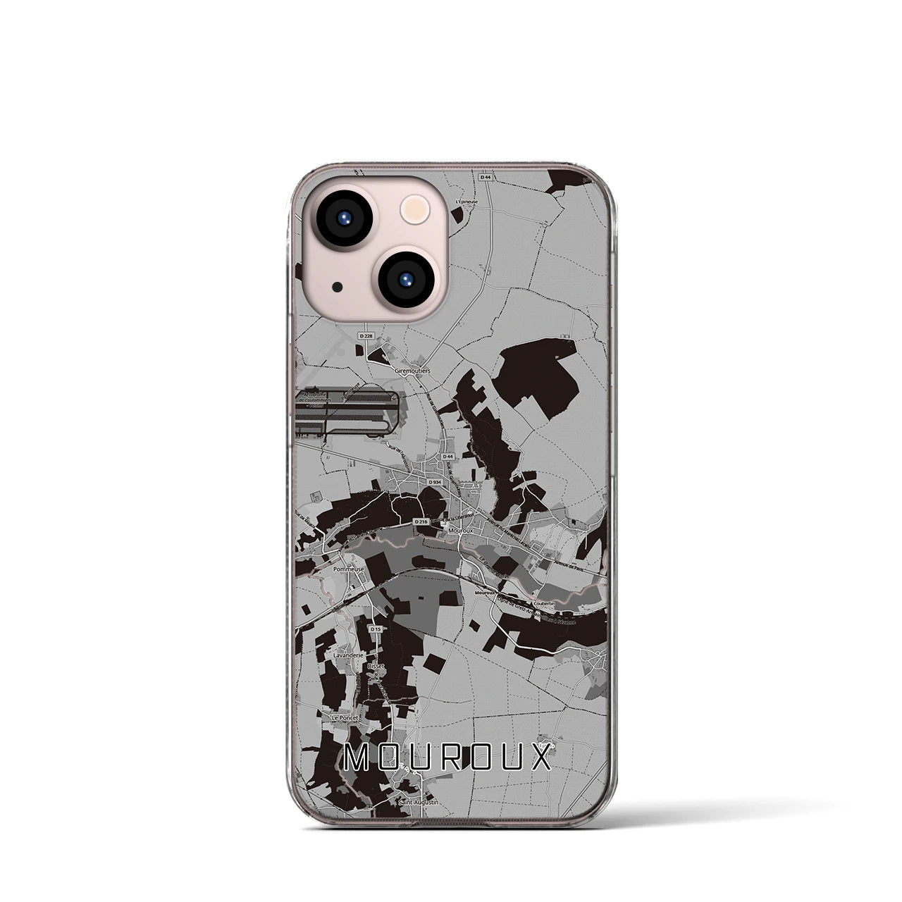 【ムルー(フランス)】地図柄iPhoneケース(クリアタイプ)モノトーン・iPhone 13 mini 用