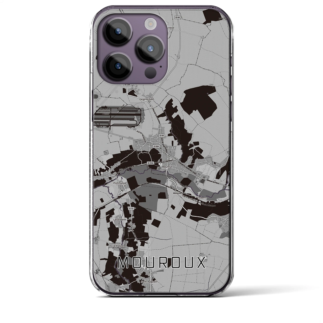【ムルー(フランス)】地図柄iPhoneケース(クリアタイプ)モノトーン・iPhone 14 Pro Max 用