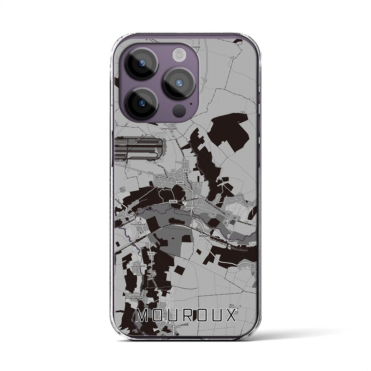 【ムルー(フランス)】地図柄iPhoneケース(クリアタイプ)モノトーン・iPhone 14 Pro 用