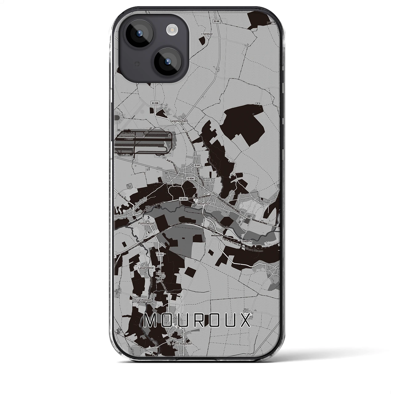 【ムルー(フランス)】地図柄iPhoneケース(クリアタイプ)モノトーン・iPhone 14 Plus 用