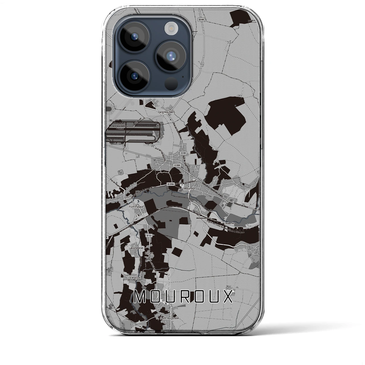 【ムルー(フランス)】地図柄iPhoneケース(クリアタイプ)モノトーン・iPhone 15 Pro Max 用