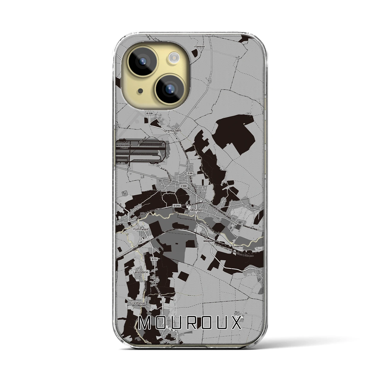 【ムルー(フランス)】地図柄iPhoneケース(クリアタイプ)モノトーン・iPhone 15 用