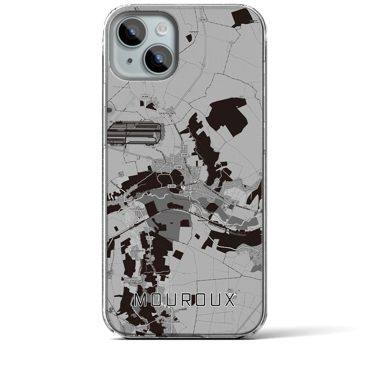 【ムルー(フランス)】地図柄iPhoneケース(クリアタイプ)モノトーン・iPhone 15 Plus 用