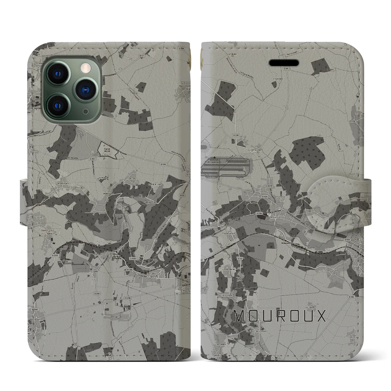 【ムルー(フランス)】地図柄iPhoneケース(手帳タイプ)モノトーン・iPhone 11 Pro 用