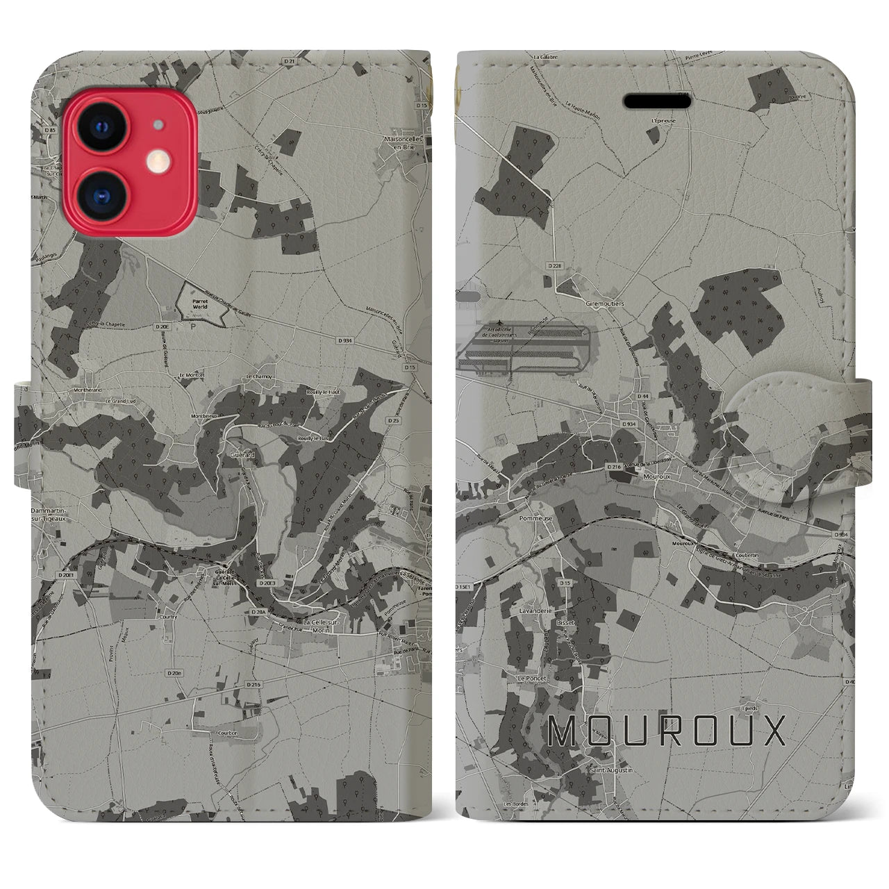 【ムルー(フランス)】地図柄iPhoneケース(手帳タイプ)モノトーン・iPhone 11 用