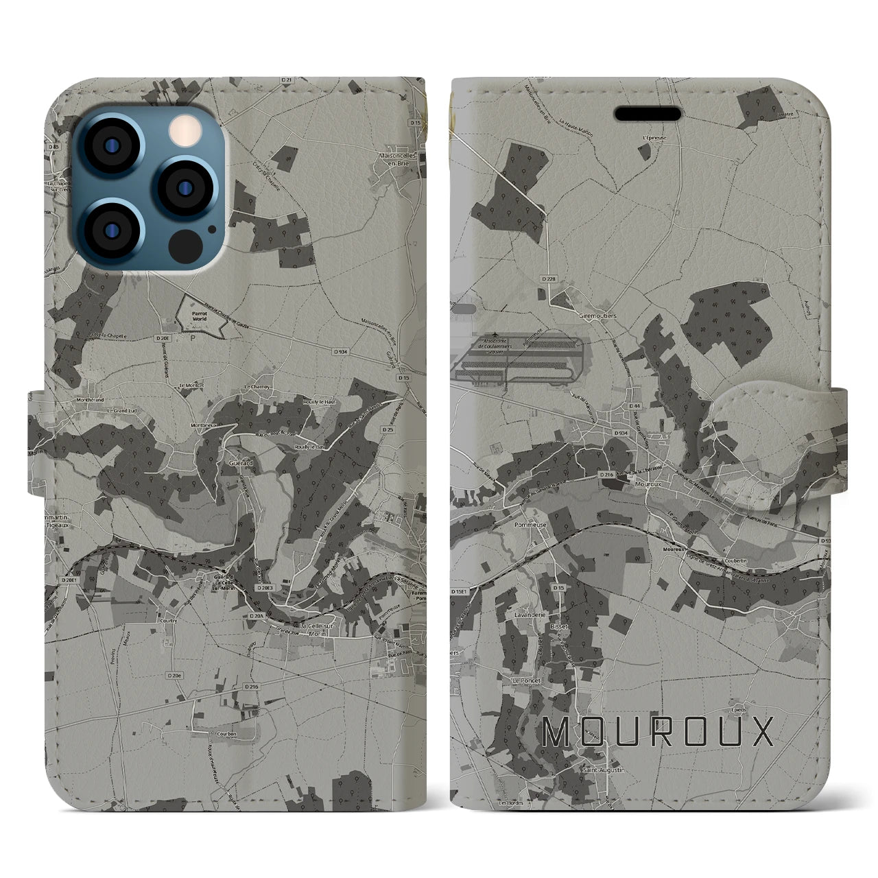 【ムルー(フランス)】地図柄iPhoneケース(手帳タイプ)モノトーン・iPhone 12 / 12 Pro 用