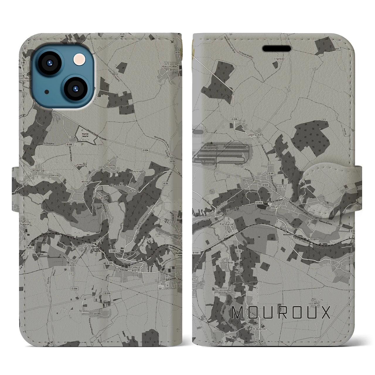 【ムルー(フランス)】地図柄iPhoneケース(手帳タイプ)モノトーン・iPhone 13 用