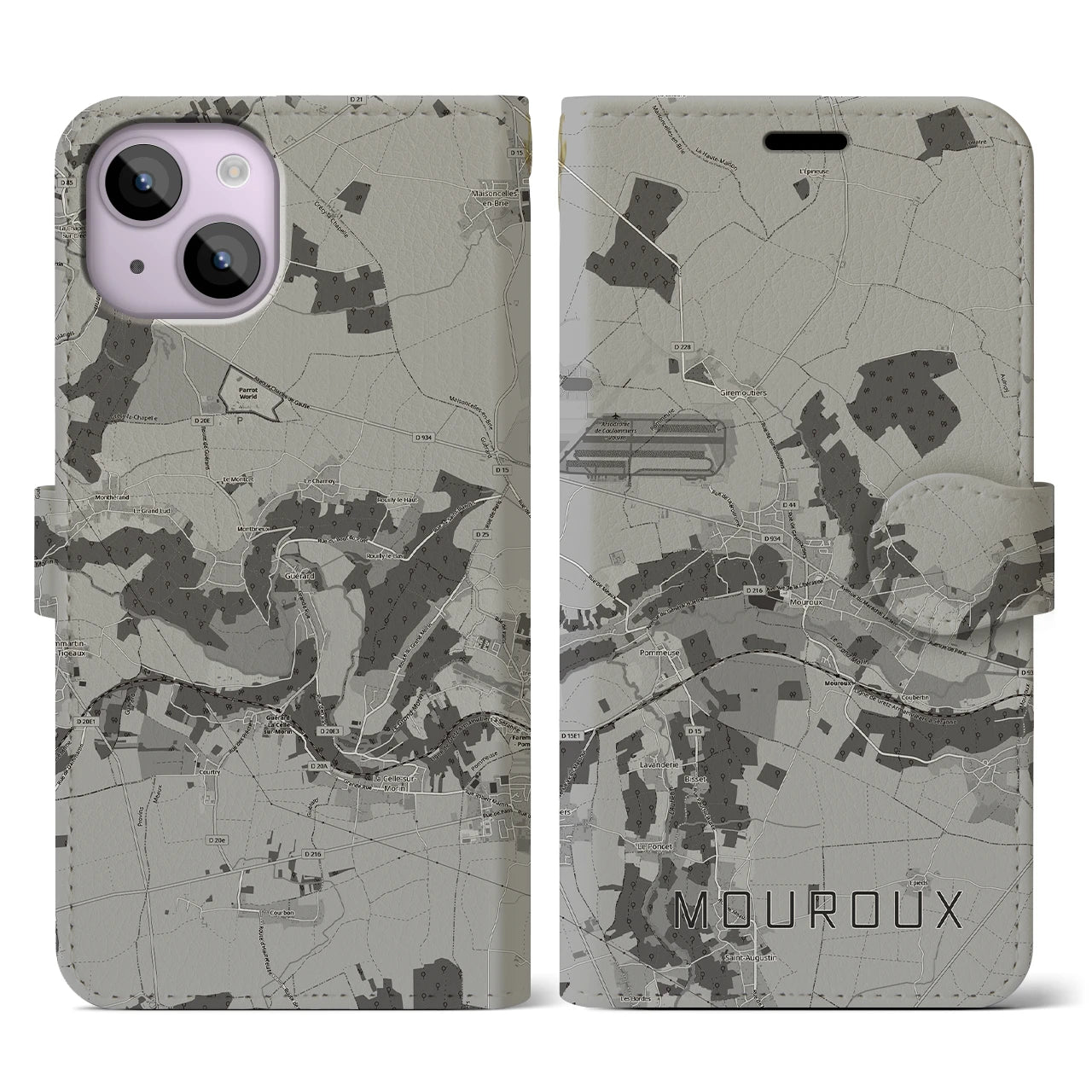 【ムルー(フランス)】地図柄iPhoneケース(手帳タイプ)モノトーン・iPhone 14 用