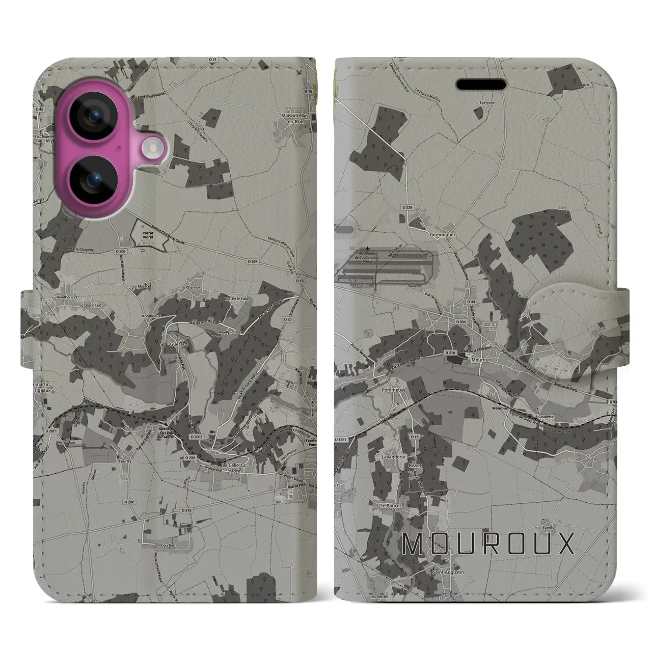 【ムルー(フランス)】地図柄iPhoneケース(手帳タイプ)モノトーン・iPhone 16 Pro 用