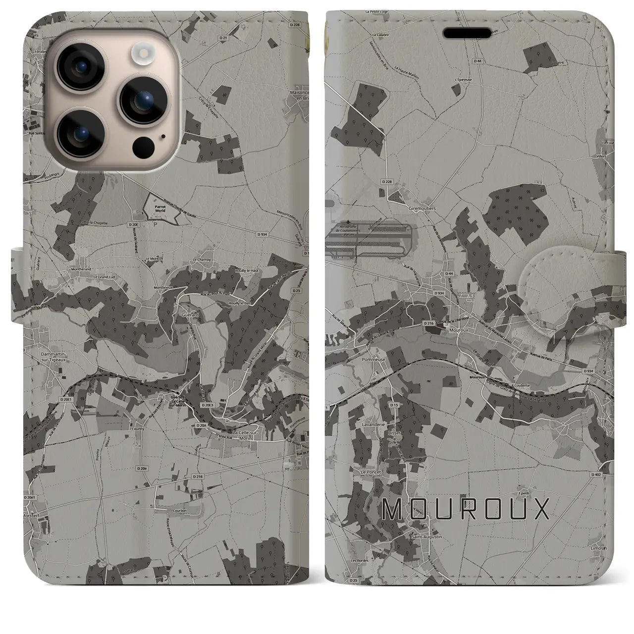 【ムルー(フランス)】地図柄iPhoneケース(手帳タイプ)モノトーン・iPhone 16 Plus 用