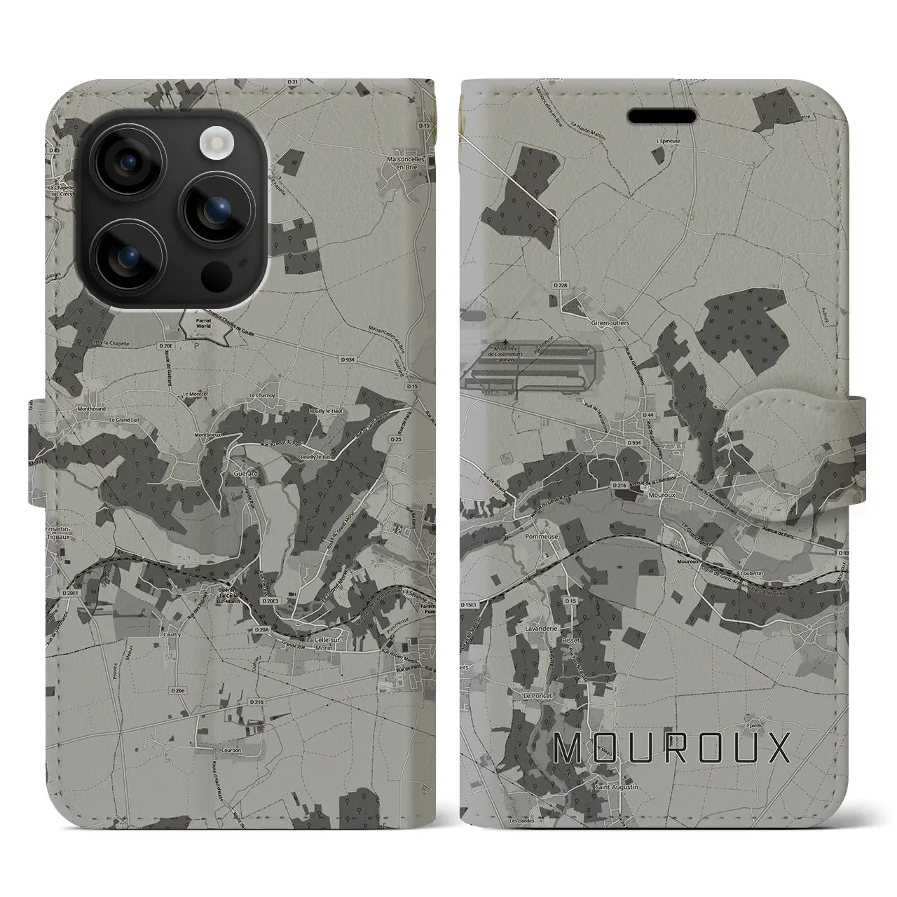 【ムルー(フランス)】地図柄iPhoneケース(手帳タイプ)モノトーン・iPhone 16 用