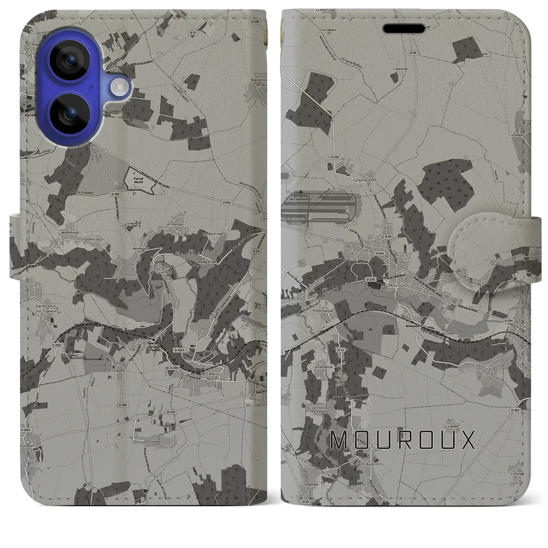 【ムルー(フランス)】地図柄iPhoneケース(手帳タイプ)モノトーン・iPhone 16 Pro Max 用