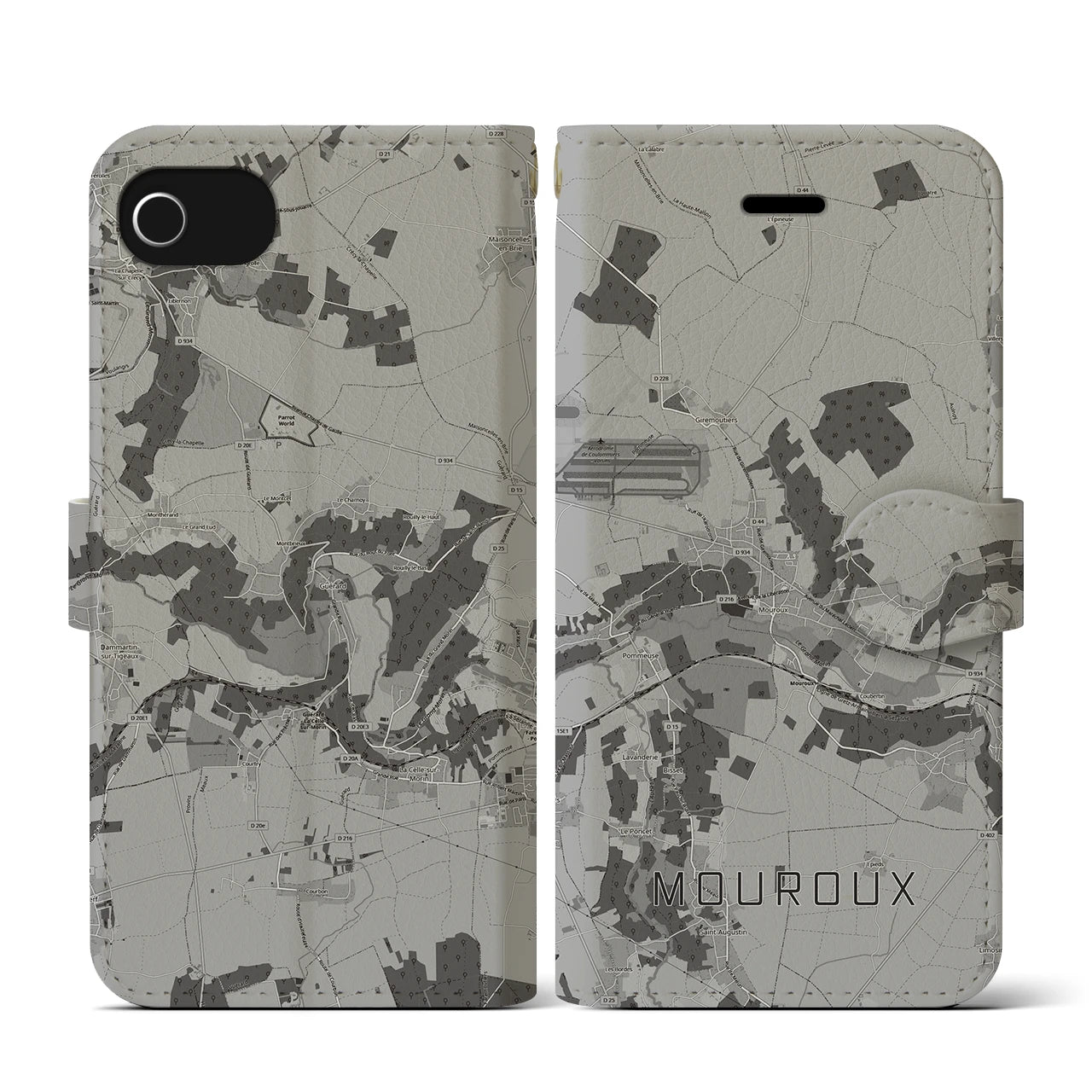 【ムルー(フランス)】地図柄iPhoneケース(手帳タイプ)モノトーン・iPhone SE(第3 / 第2世代) / 8 / 7 / 6s / 6 用
