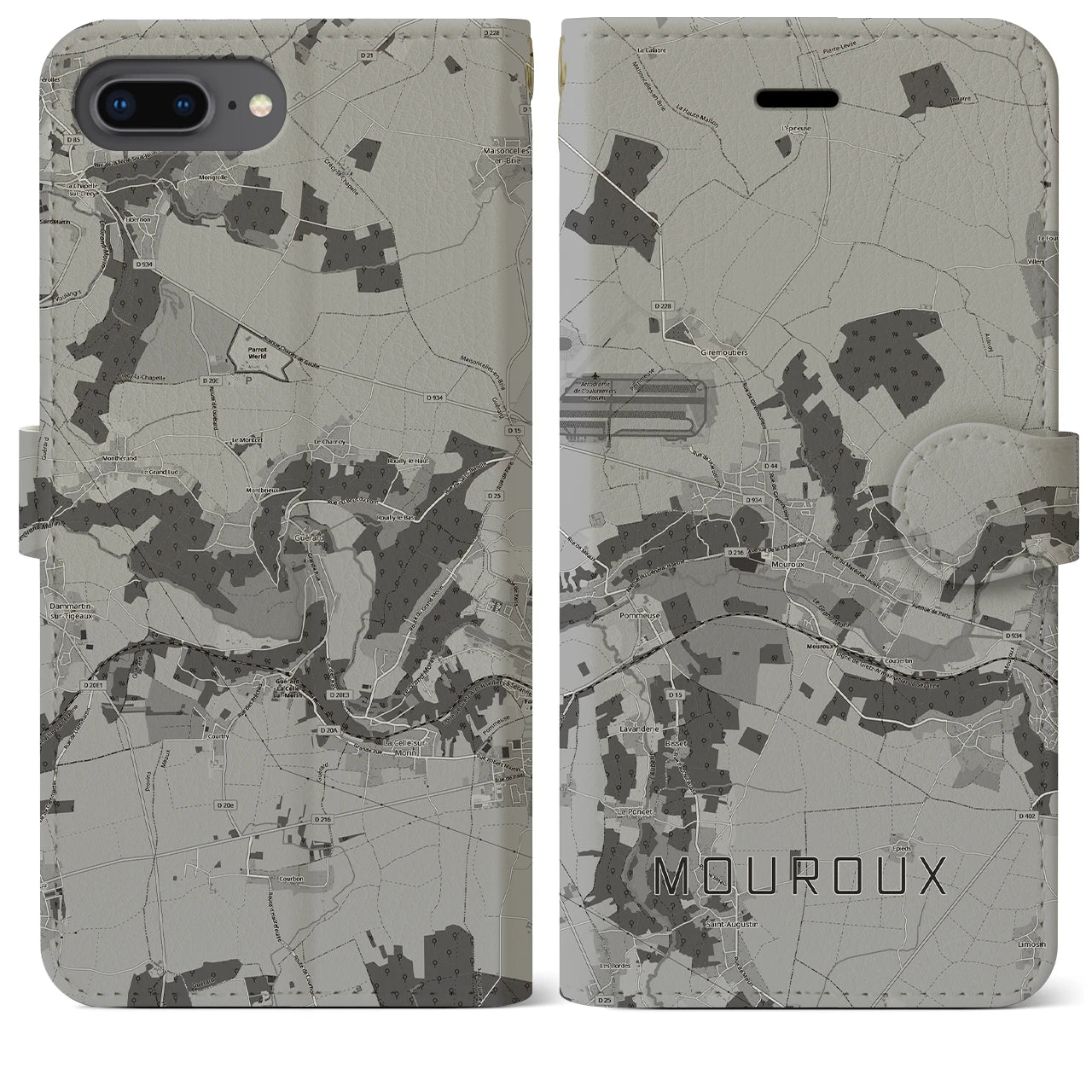 【ムルー(フランス)】地図柄iPhoneケース(手帳タイプ)モノトーン・iPhone 8Plus /7Plus / 6sPlus / 6Plus 用