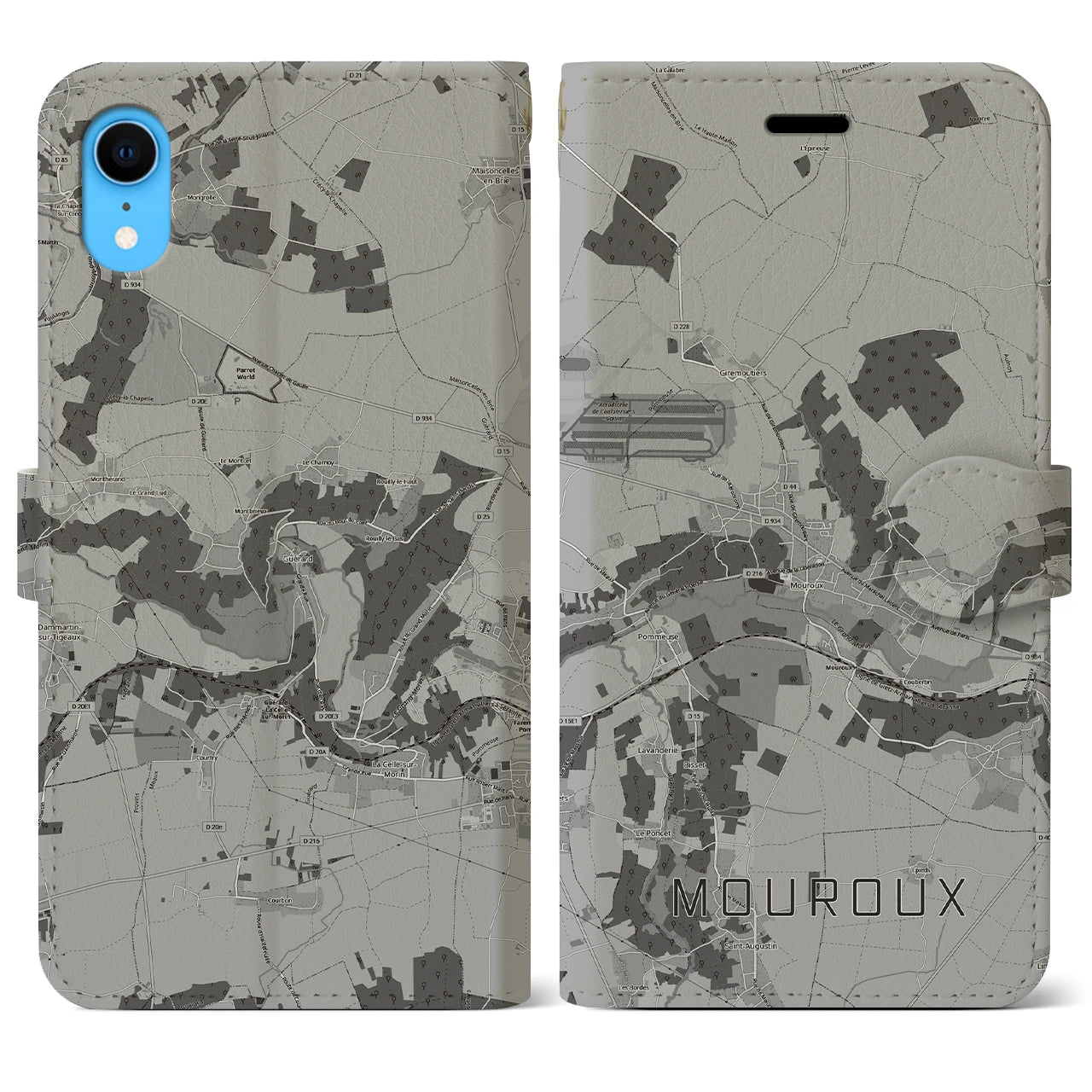 【ムルー(フランス)】地図柄iPhoneケース(手帳タイプ)モノトーン・iPhone XR 用