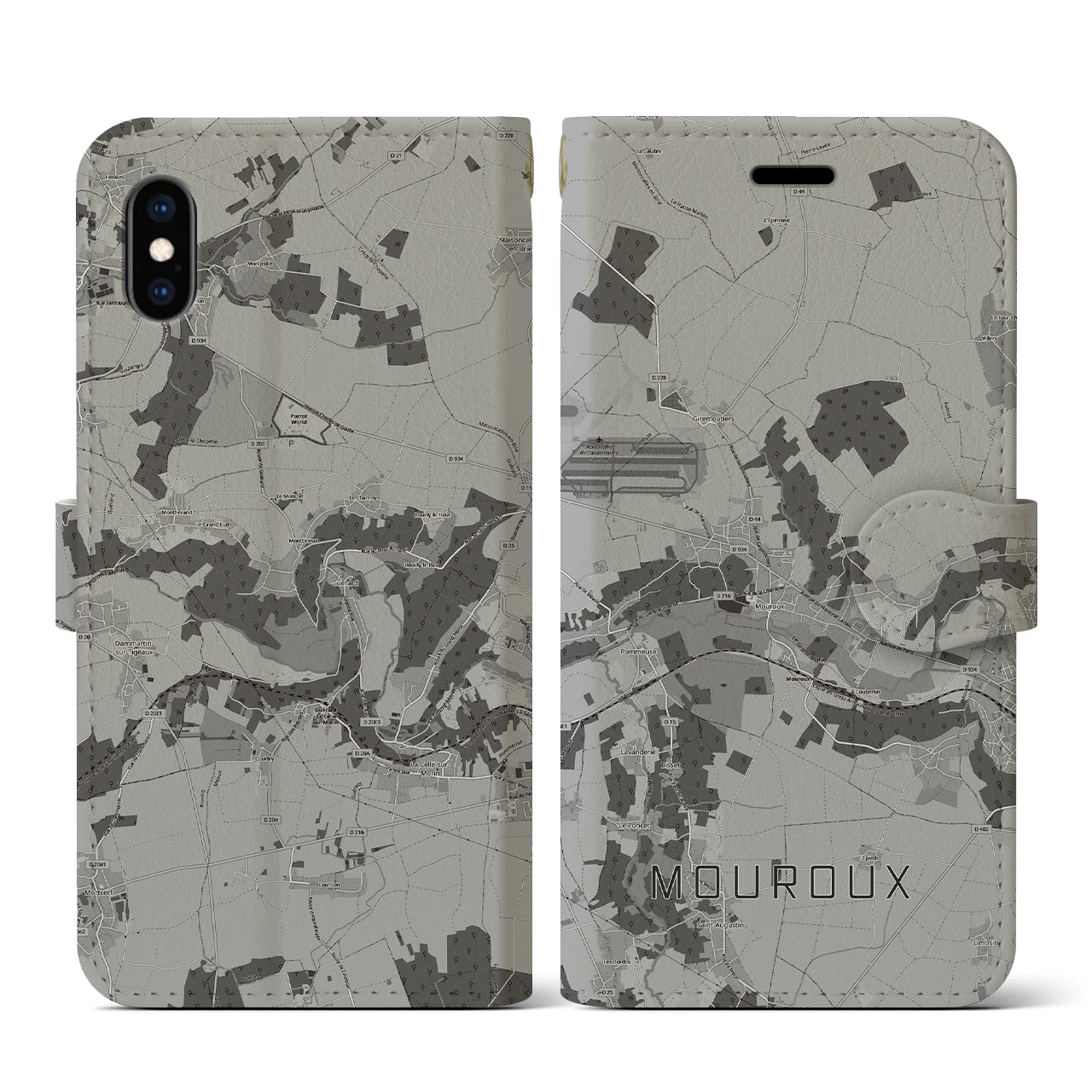 【ムルー(フランス)】地図柄iPhoneケース(手帳タイプ)モノトーン・iPhone XS / X 用