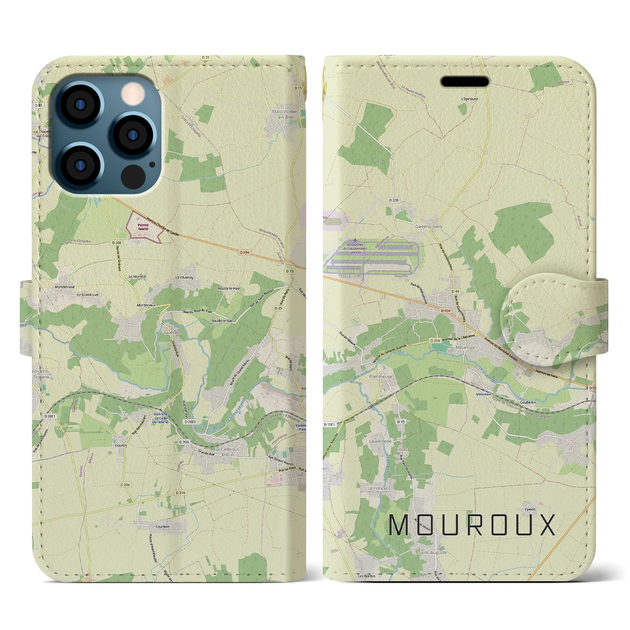 【ムルー(フランス)】地図柄iPhoneケース(手帳タイプ)ナチュラル・iPhone 12 / 12 Pro 用