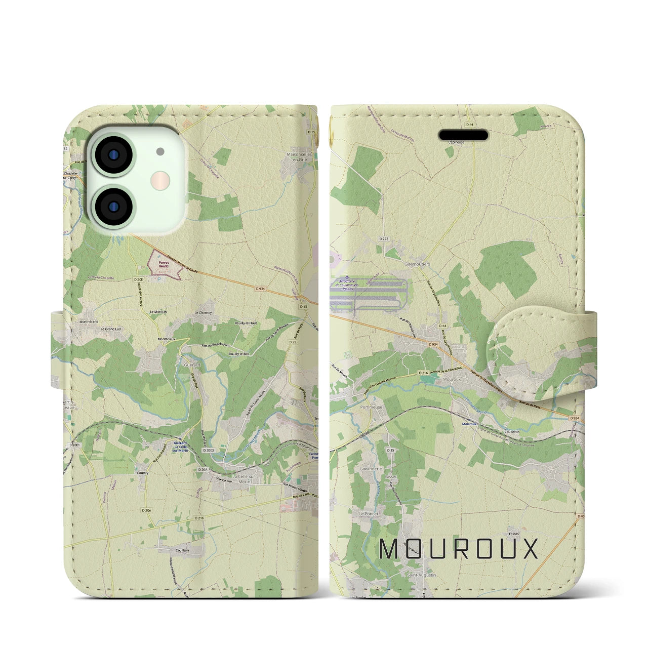 【ムルー(フランス)】地図柄iPhoneケース(手帳タイプ)ナチュラル・iPhone 12 mini 用