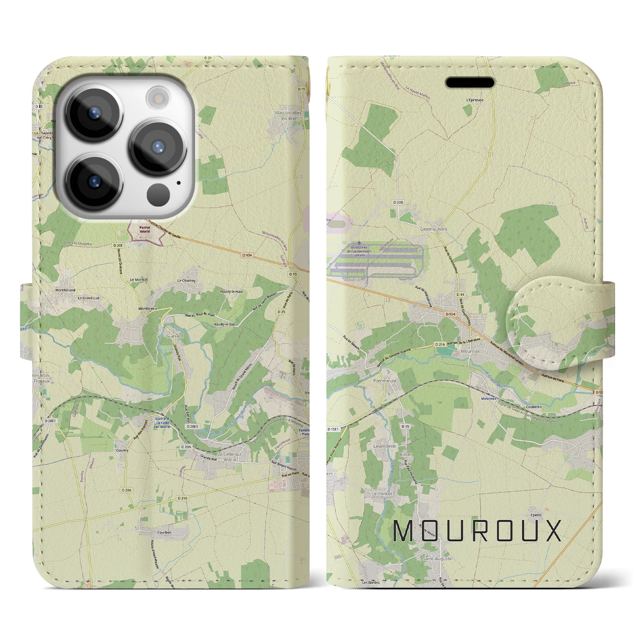【ムルー(フランス)】地図柄iPhoneケース(手帳タイプ)ナチュラル・iPhone 14 Pro 用