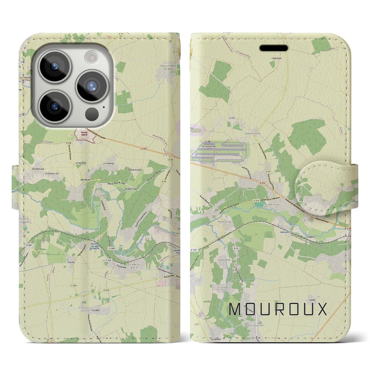 【ムルー(フランス)】地図柄iPhoneケース(手帳タイプ)ナチュラル・iPhone 15 Pro 用
