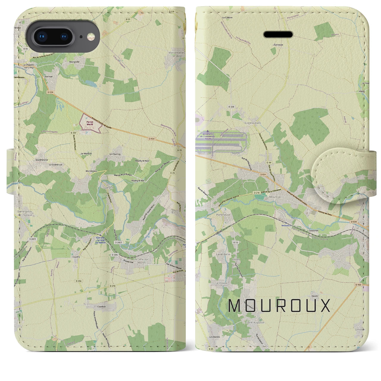 【ムルー(フランス)】地図柄iPhoneケース(手帳タイプ)ナチュラル・iPhone 8Plus /7Plus / 6sPlus / 6Plus 用
