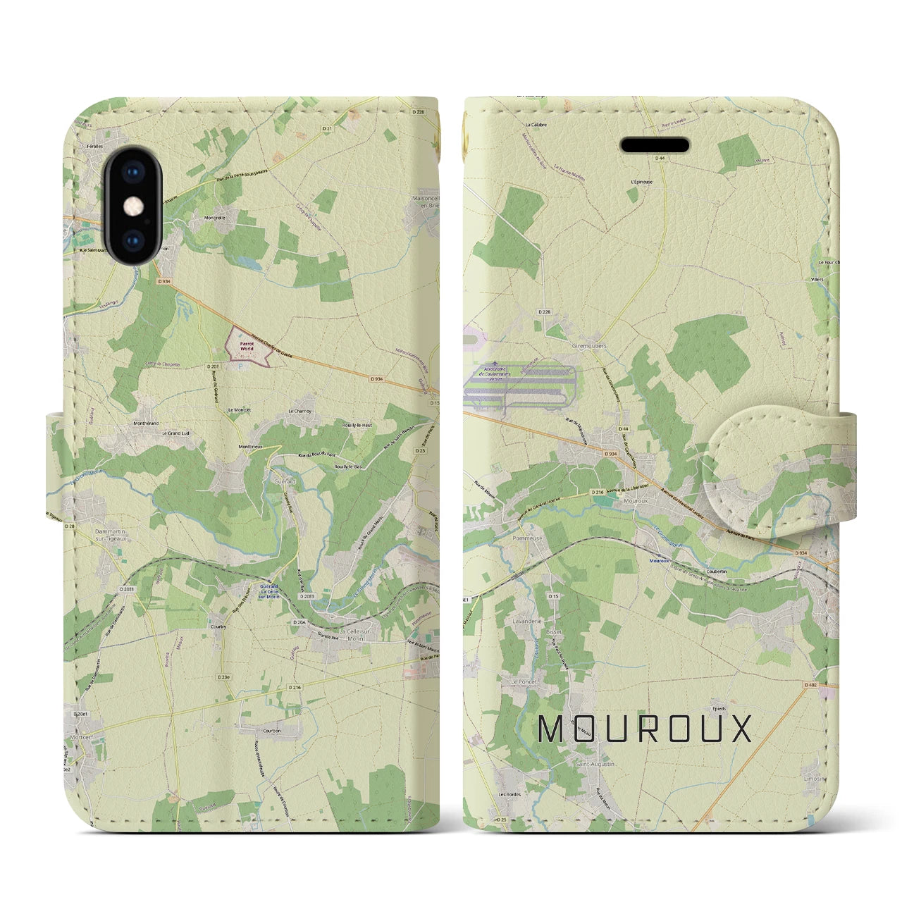 【ムルー(フランス)】地図柄iPhoneケース(手帳タイプ)ナチュラル・iPhone XS / X 用