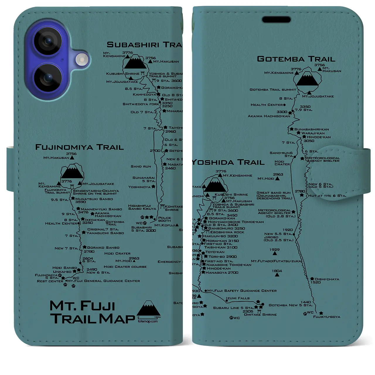 【富士山トレイル(静岡県)】トレイルマップiPhoneケース(手帳タイプ)マスタード・iPhone 16 Pro Max 用