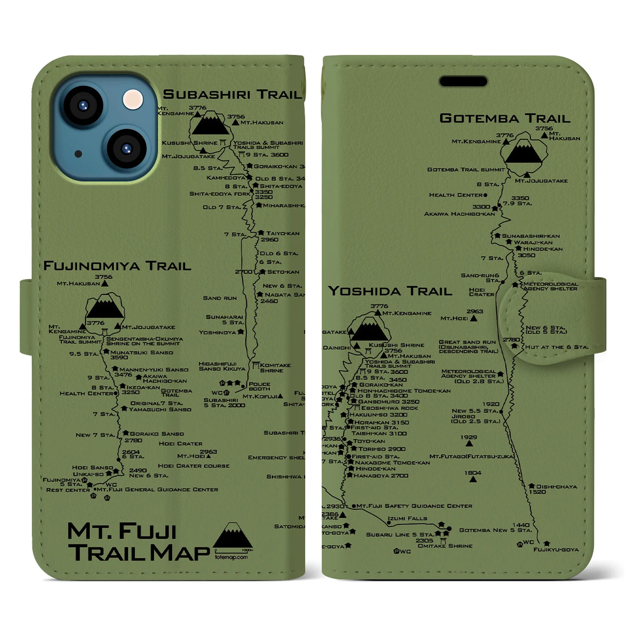【富士山トレイル(静岡県)】トレイルマップiPhoneケース(手帳タイプ)