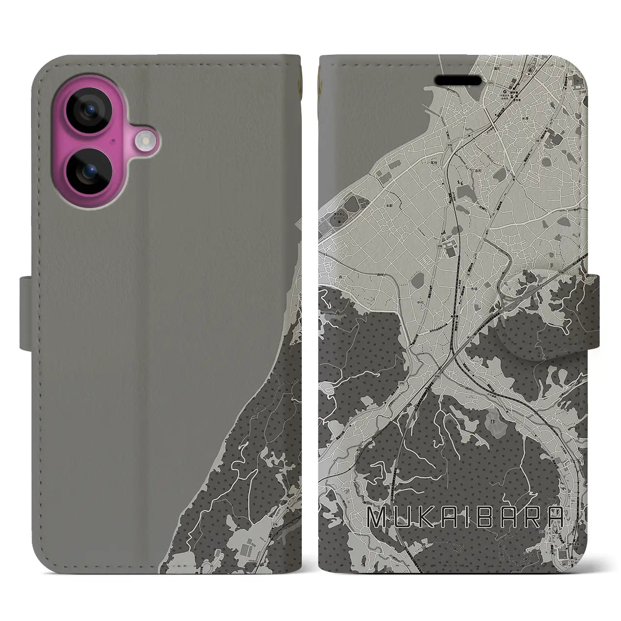 【向井原(愛媛県)】地図柄iPhoneケース(手帳タイプ)